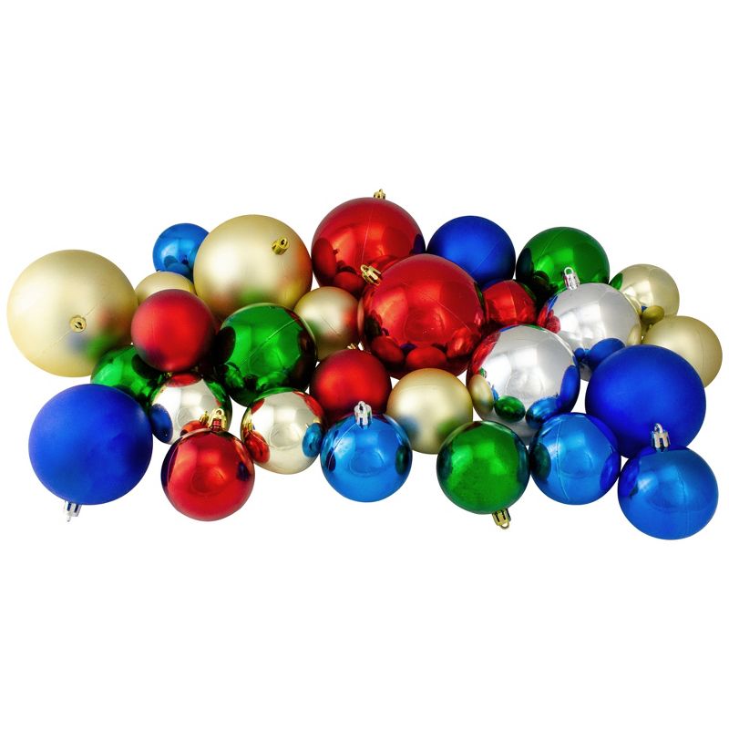 Northlight 50ct Shatterproof 2-Finish Christmas Ball Ornament Set 4” - Red/SilverGreen/Blue, 1 of 8