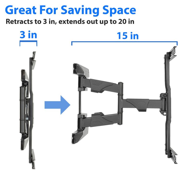 Mount Factory Full Motion TV Wall Mount -  Swivel Bracket fit Televisions from 42" - 70" up to VESA 400 x 600 - Tilt Swing Out Arm - 10' HDMI Cable, 3 of 8
