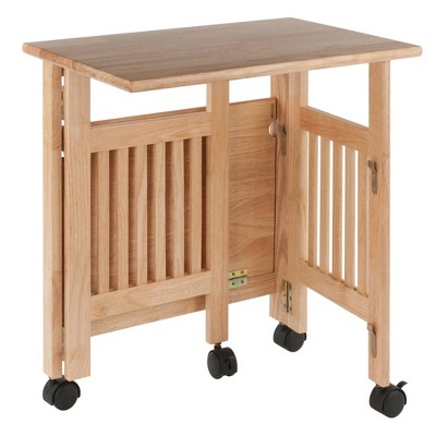 Natural Solid Wood Foldable Printer Cart with Shelves