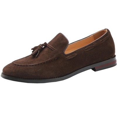 Santimon Men's Suede Tassel Loafers Classic Fit Casual Dress Shoes Brown