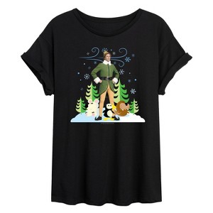 Women's - ELF - Christmas Buddy And Arctic Puppets Oversized Graphic T-Shirt - 1 of 4