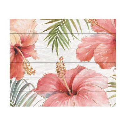 Tropical Blush Floral Wood Slat Wall Art, 18x22