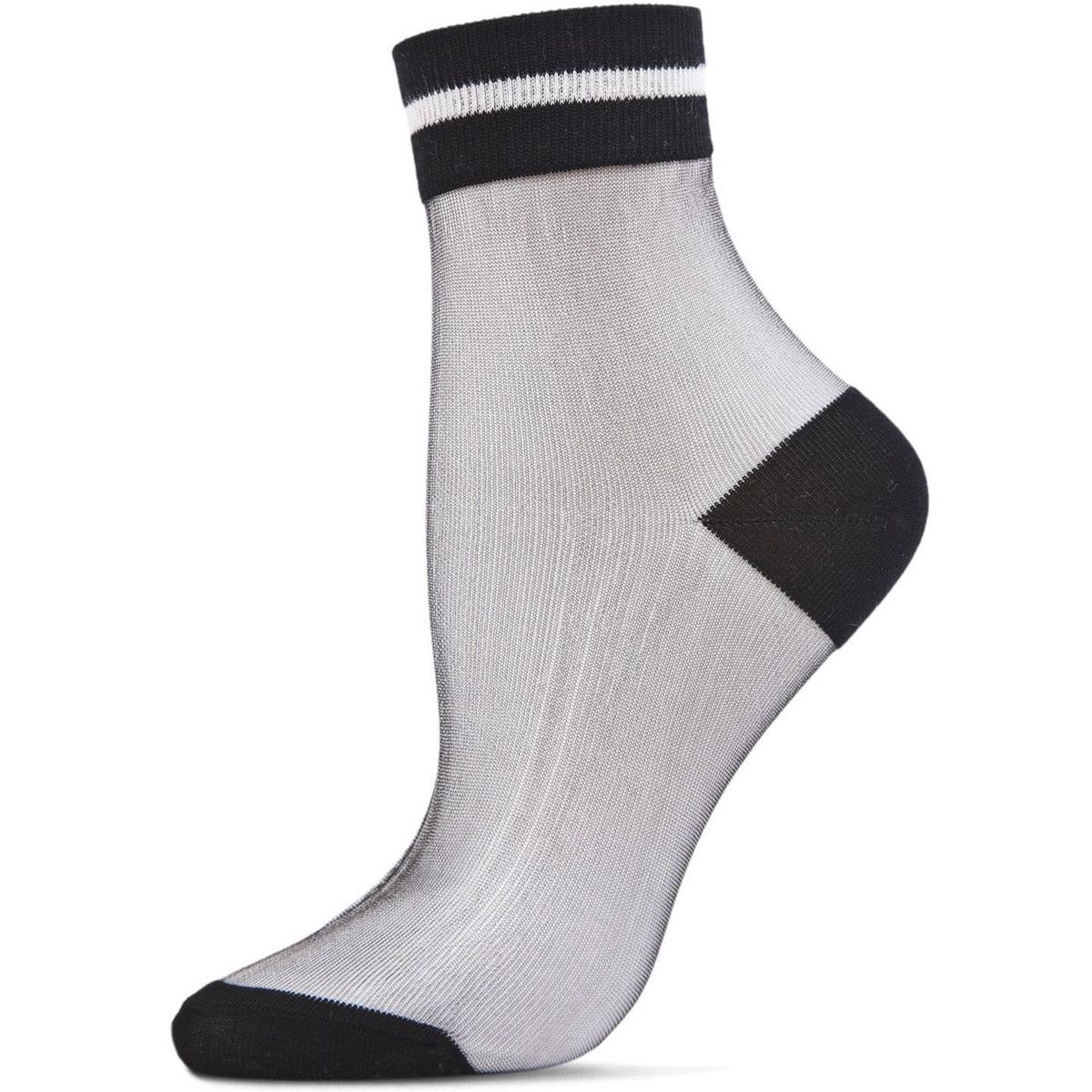 Memoi Sheer See-Through Ankle Socks with Striped Cuff - thumbnail 3