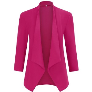 Coolmee Women's Long Sleeve Collarless Midiweight Work Office Blazer Open Front Jacket - 1 of 4
