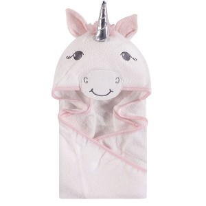 Hudson Baby Infant Girls Cotton Animal Hooded Towel, White Unicorn, One Size - 1 of 1