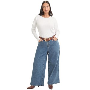 June + Vie by Roaman's Women's Plus Size Ribbed Crewneck Top - 1 of 4