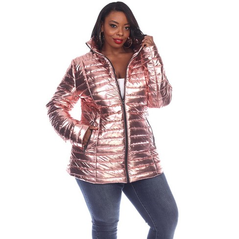 Metallic rose clearance print puffer jacket