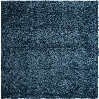 Marine Blue Square Braided Shag 7'x7' Synthetic Area Rug