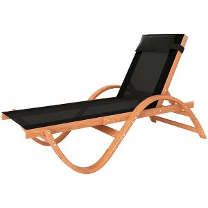 Larch Wood Lounge Chair, 4-Level Adjustable Tanning Chair, Full Flat Patio Lounger with Mesh Seat - 1 of 4