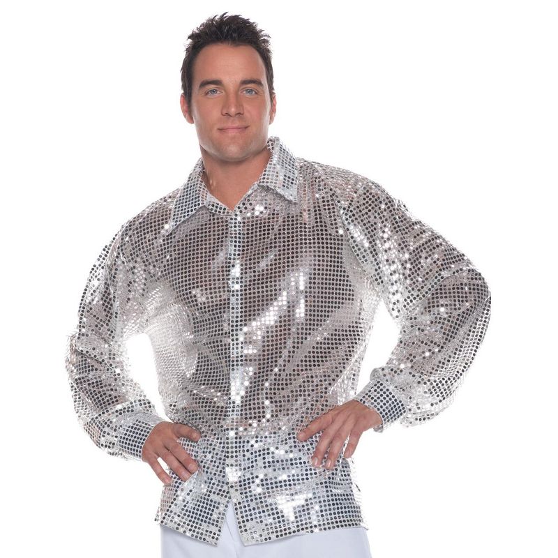 Underwraps Costumes Silver Sequin Shirt Adult Costume, 1 of 2