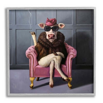 Stupell Industries Chic Pink Glam Fashionable Cow Framed Giclee Art