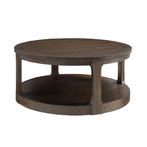 Dexmalle Large Curved 2 Tier Traditional Round Circle Wooden Center Coffee Table,Rounded Table with Wheels - 1 of 4