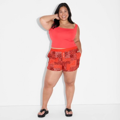 Women's Bandana Print Graphic Shorts - Red