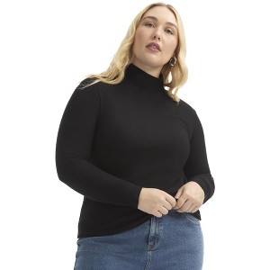 June + Vie by Roaman's Women's Plus Size Ribbed Mock Neck Top - 1 of 4