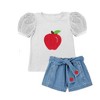 Best Apple Puff Sleeve Top & Embroidered Short Set Mia Belle Girls - 2 of 4