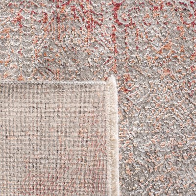 Gray and Red Hand-Knotted Wool and Viscose Area Rug