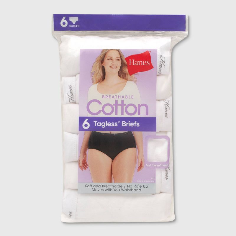 Hanes Women's Core Cotton Briefs Underwear 6pk - White, 2 of 5