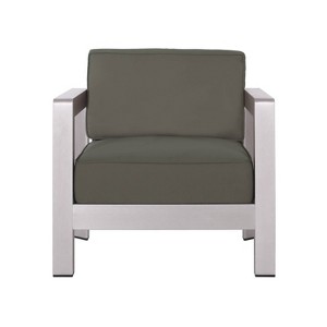 Christopher Knight Home Aviara Outdoor Club Chair with Cushion Aluminum Silver/Khaki - 1 of 4