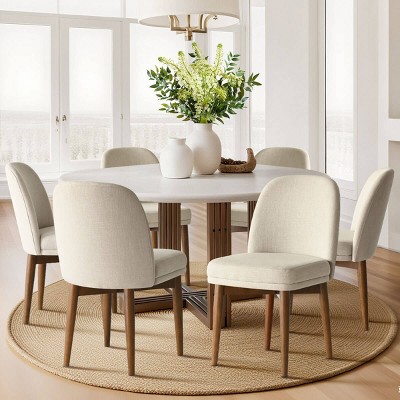 Modern Dining Chairs Set of 6, Upholstered Accent Side Chairs with Double Cushion Seat, Solid Wood Legs in Walnut Finish-Tanpinhause