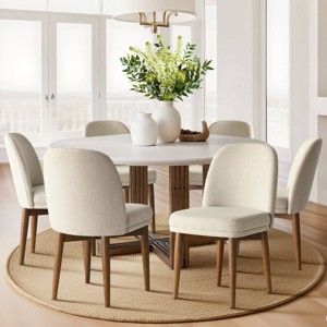 Modern Dining Chairs Set of 6, Upholstered Accent Side Chairs with Double Cushion Seat, Solid Wood Legs in Walnut Finish-Tanpinhause - 1 of 4