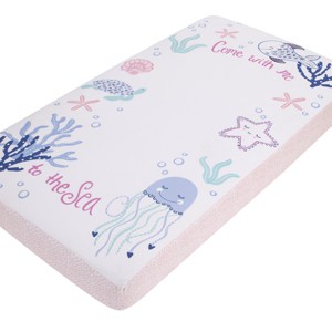 NoJo Mermaid Lagoon Pink, Blue, and White "Come with me to the Sea" 100% Cotton Photo Op Fitted Crib Sheet - 1 of 4