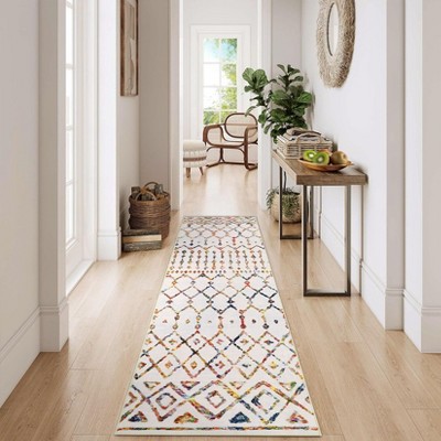 Washable Vintage Geometric Rug Non Slip Low Pile Rug Soft Floor Cover Foldable Indoor Carpet for Living Room Bedroom Playroom Office