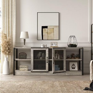 63" TV Stand Farmhouse Style TV Console Table with Storage Shelves Cabinet Wood Entertainment Center for Living Room,Grey - 1 of 4