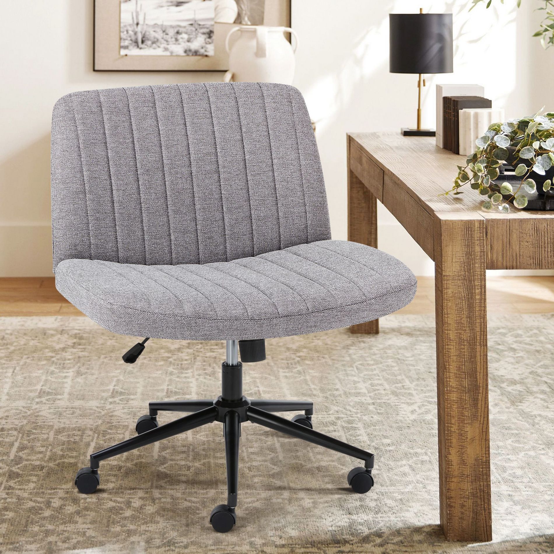 JIONJOY Criss Cross Armless Cross Legged Office Desk Chair, Adjustable Height 360°Swivel Wide Seat Ergonomic Chair for Home Office Vanity