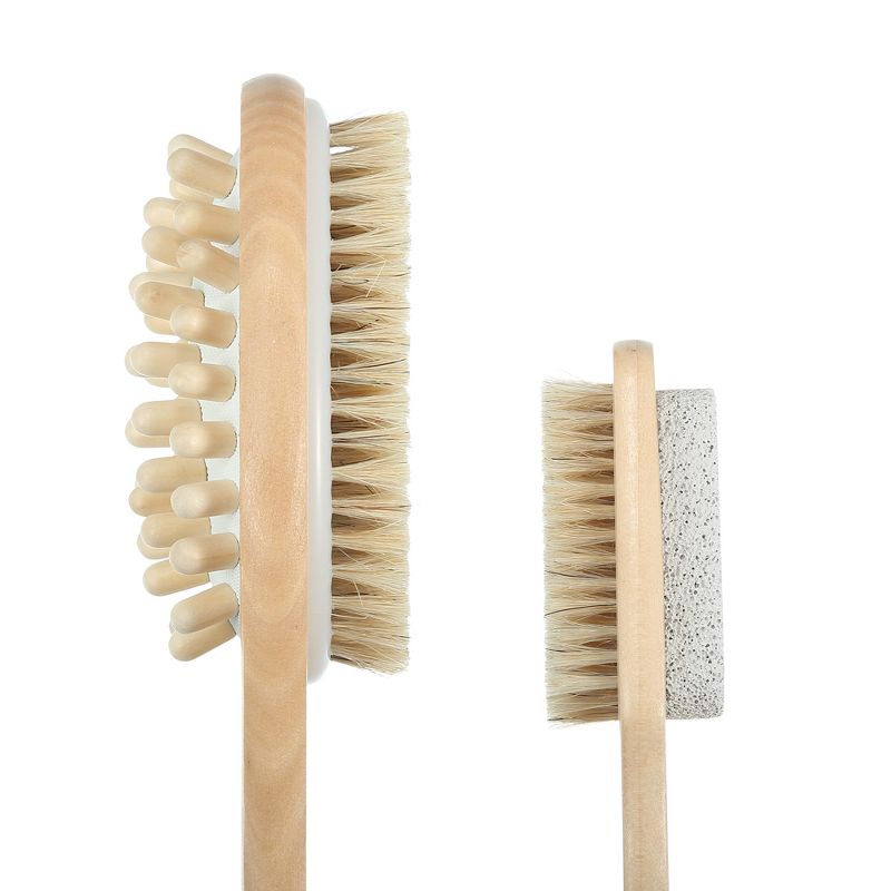 Unique Bargains Dry Brushing Body Brush Set Dual Sided Long Handle Back Scrubber for Wet Dry Brown, 3 of 5