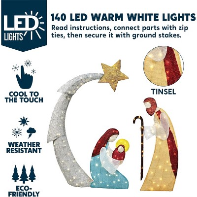 5FT Christmas Nativity Scene Yard Light with White LED Lights
