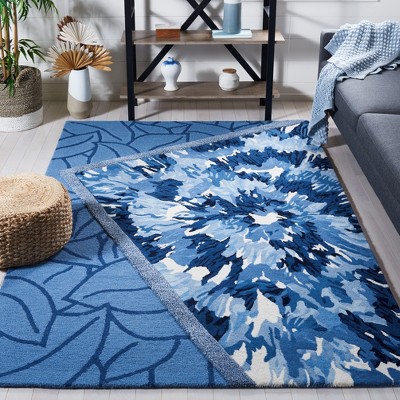 Blue and Ivory Hand Tufted Wool Silk Area Rug