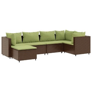 vidaXL Patio Lounge Set with Cushions Sectional Sofa Garden Backyard Poly Rattan - Brown and Green 3x Corner 2x Middle Footrest - 1 of 4
