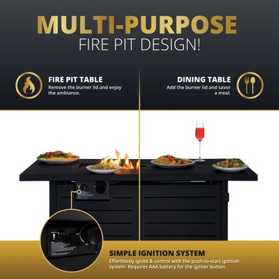 Black Aluminum 45" Gas Fire Pit Table with Lava Rocks