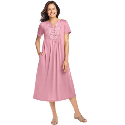 Woman Within Plus Size Embroidered Lace Bib Knit Dress