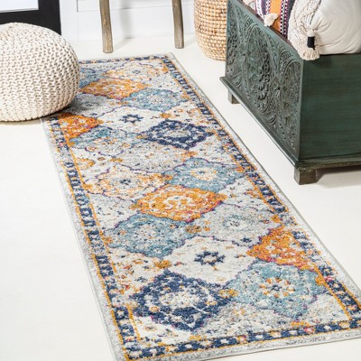 2'x8' Kirman Bohemian Styled Medallion Runner Rug, Light Gray/blue ...