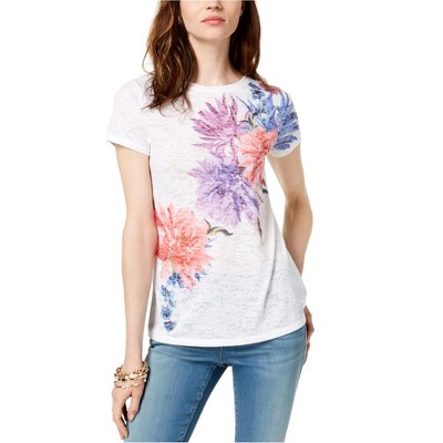 I.N.C International Concepts Womens Floral Graphic T-Shirt, White, Small