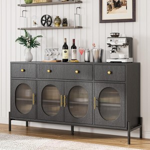 Whizmax Buffet Cabinet with Storage, 62" Large Sideboard, Wooden Cabinet With 3 Drawers and 4 Fluted Glass Doors, Coffee Bar Table for Kitchen - 1 of 4