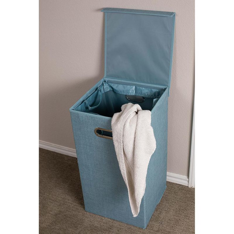 BirdRock Home Single Linen Laundry Hamper with Lid and Removable Liner - Light Blue, 2 of 8