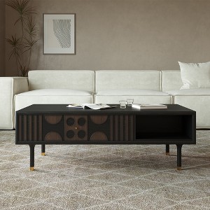 POVISON Mid-Century Modern Coffee Table, Minimalist Carved Semi-open Coffee Table with Storage, Birch Veneer, 47.24" - 1 of 4