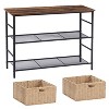 VECELO Industrial Console Table with 2 Wicker Storage Baskets, 2-Tier Rustic Narrow Sofa Table for Hallway or Living Room, Brown - 2 of 4