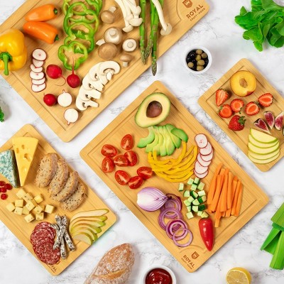 Premium Bamboo Cutting Board Set with Juice Groove and Handles, Set of 4