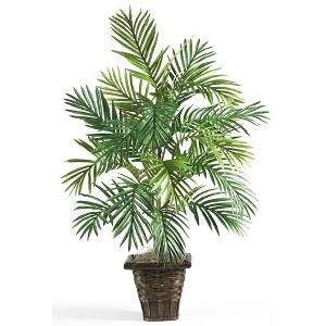 Nearly Natural 3.1' Artificial Areca Palm with Wicker Basket: Indoor Faux Floor Plant, Polyester & Plastic - 1 of 3