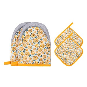 REGALWOVEN Heat Resistant 4 Piece Oven Mitts and Pot Holders Set for Kitchen Use - 1 of 4