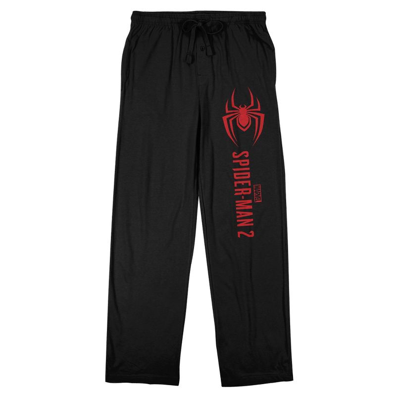 Spider-Man 2 Game Spider Emblem Men's Black Sleep Pajama Pants, 1 of 4