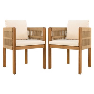 Gulches 2-Pack Acacia Wood Outdoor Dining Chairs - 400 lbs Capacity, Brown Rope Handles, Waterproof Washable Beige Cushions - 1 of 4