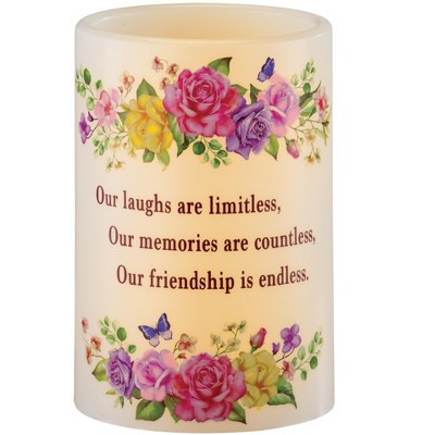 Collections Etc Friendship is Endless Sentimental LED Lighted Battery-Operated Candle Pink