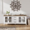 Farmhouse TV Stand , Mid Century Modern Entertainment Center with Glass Door, Rustic Television Stands 2 Storage Door & 3 Drawer for 70 inch TVs - 3 of 4