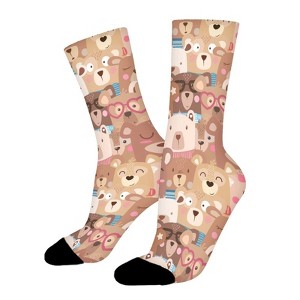 Cute Teddy Bear Cartoon Women Printed Crew Socks Funny Funky Socks Soft Polyester Novelty Gifts for Artists Men - 1 of 1