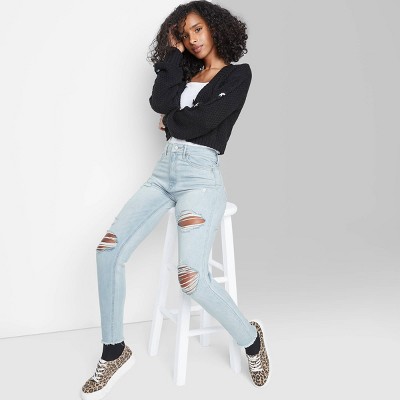 women's gray distressed skinny jeans