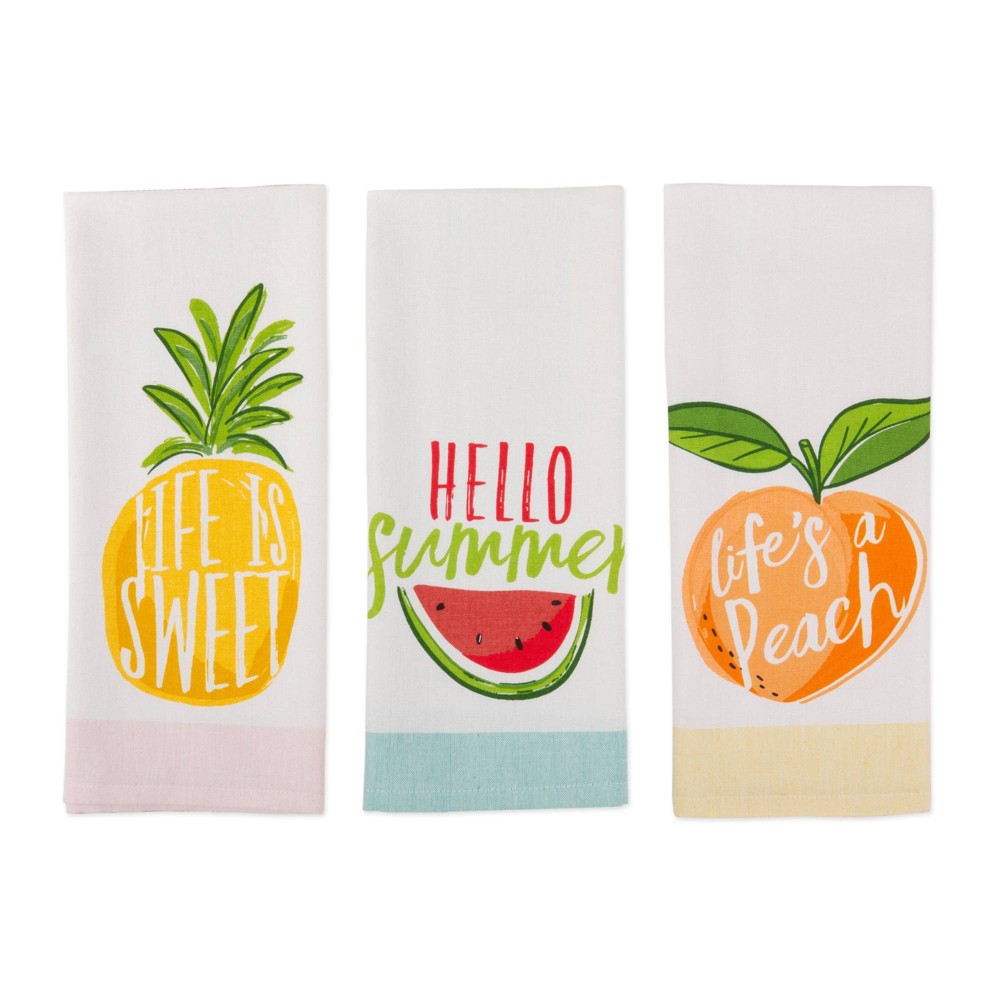 Photos - Towel 3pk Cotton Hello Summer Dishtowel Set - Design Imports